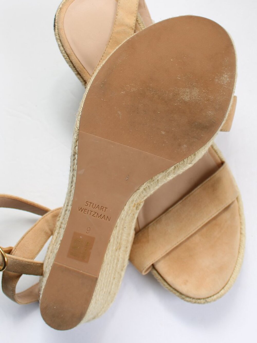 Stuart Weitzman Teddi Espadrille Wedge Heel Sandals Tan Cream Size 9 - Picture 8 of 10